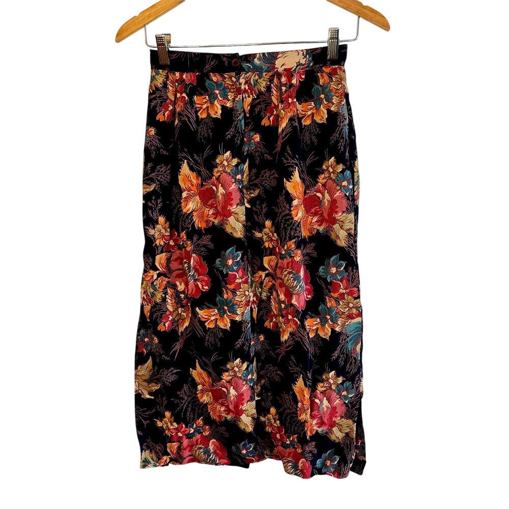 Size S – Vintage 70s Floral Chiffon Midi Skirt